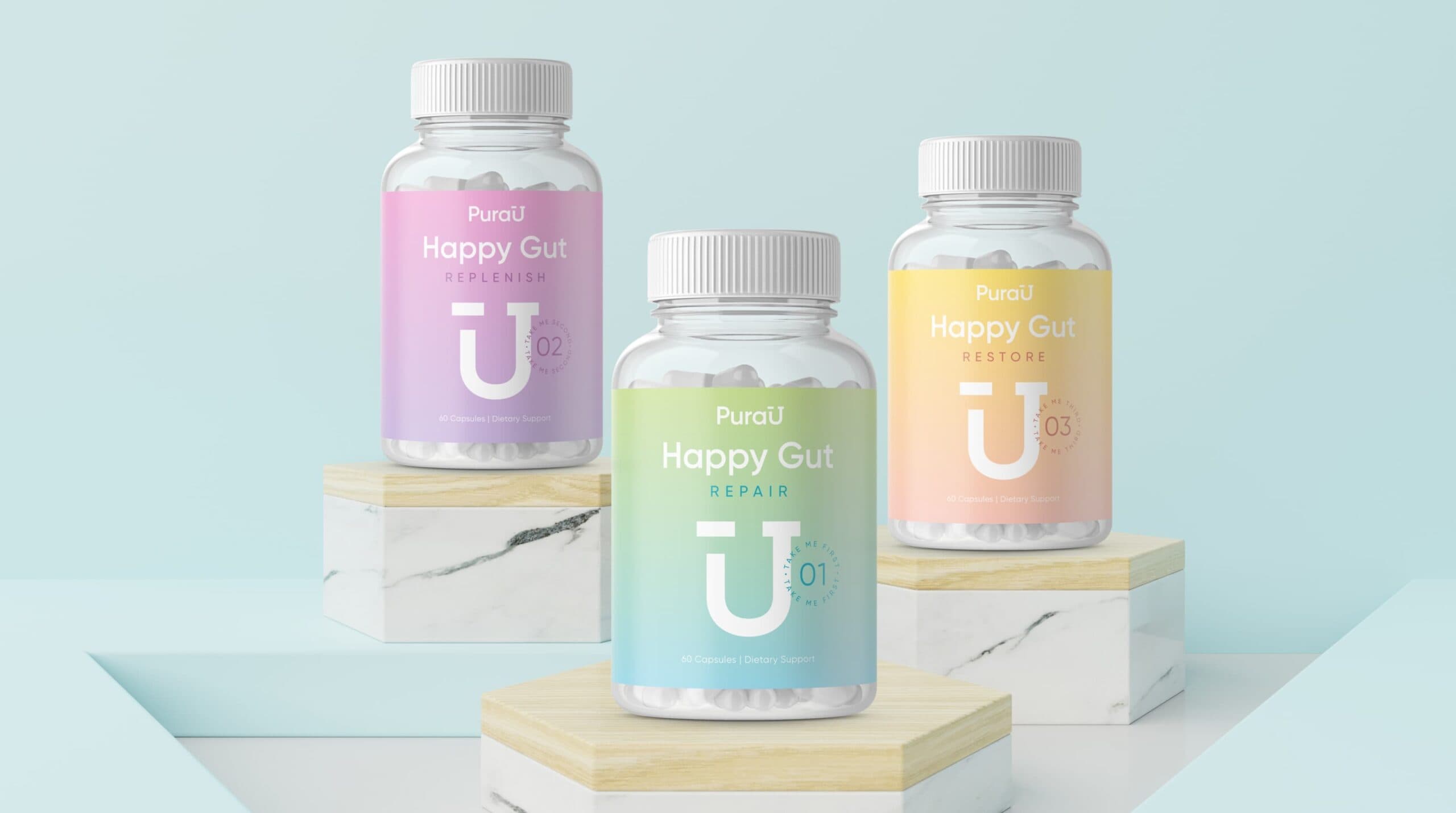 PuraU brand packaging mockups - pill bottles