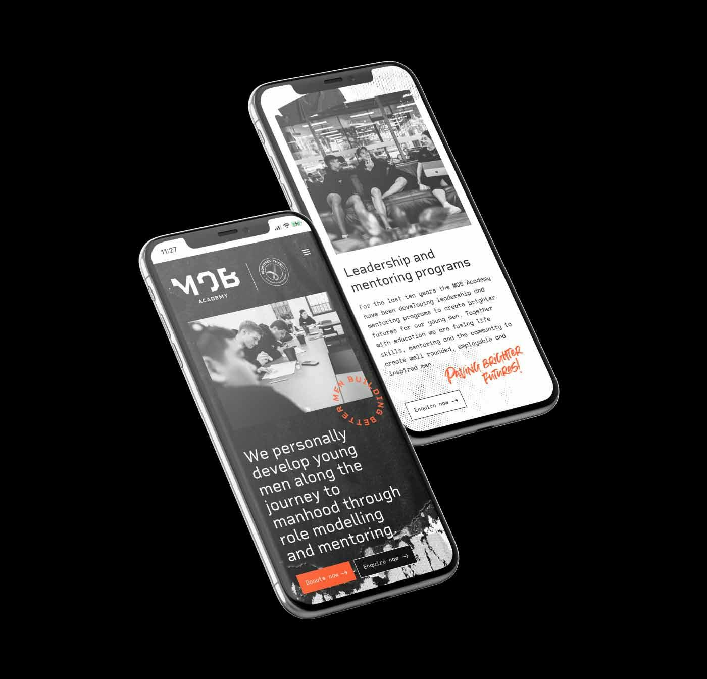 Men of Business Academy website displayed on two mobile phones