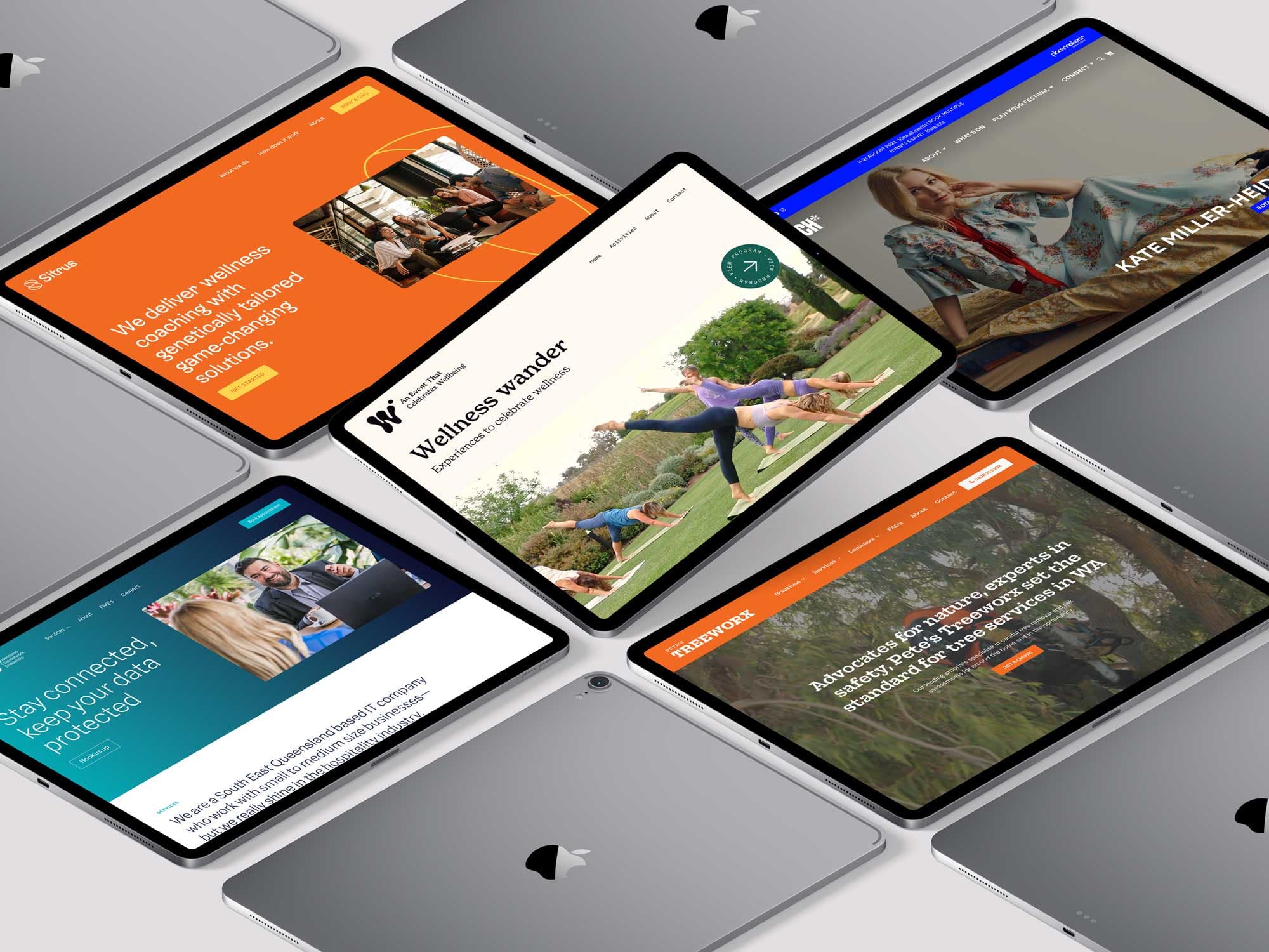 Business Websites mocked up on iPads