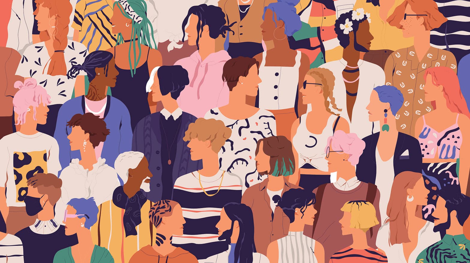 Illustration showcasing cultural diversity in marketing. Many culturally diverse people