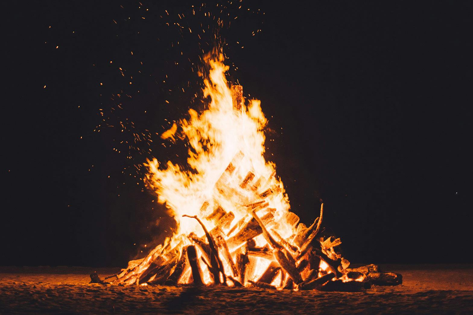 A photo of a bonfire at night