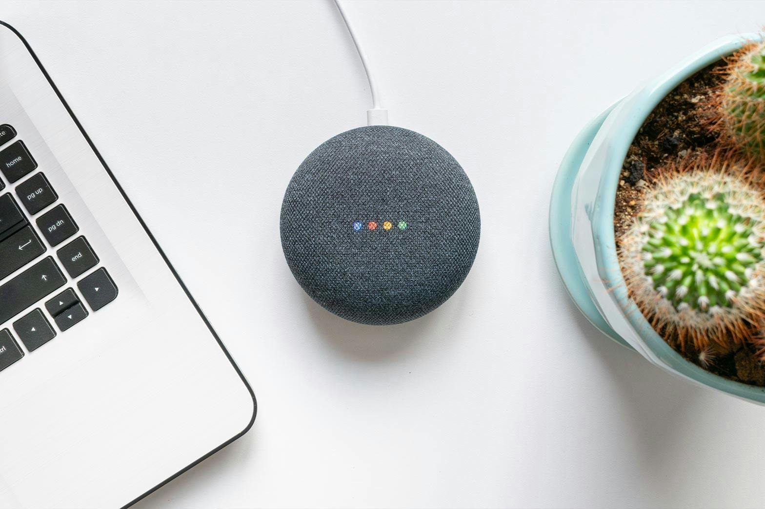 Voice SEO - A Google Nest speaker on a desk