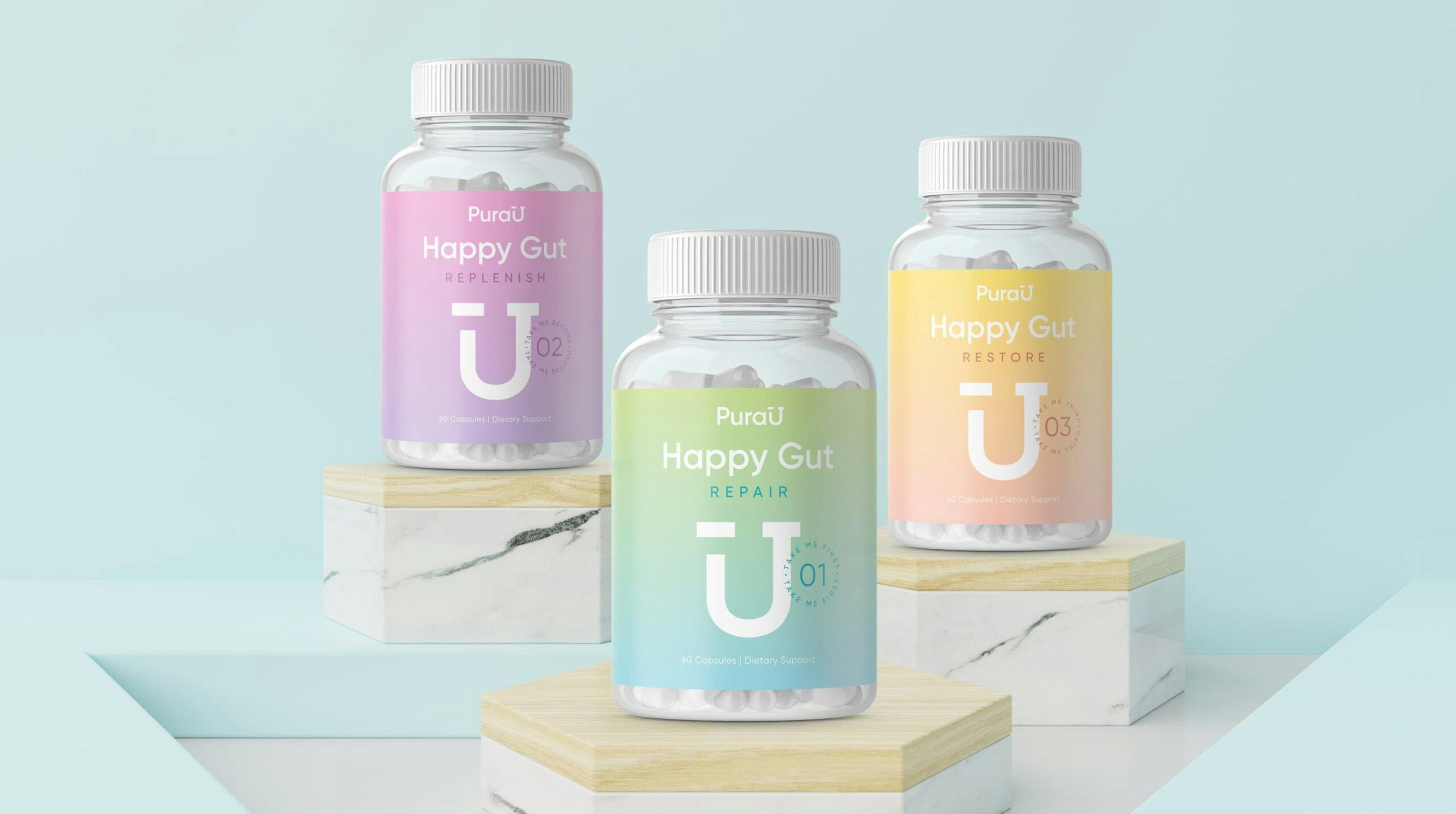 PuraU brand packaging mockups - pill bottles