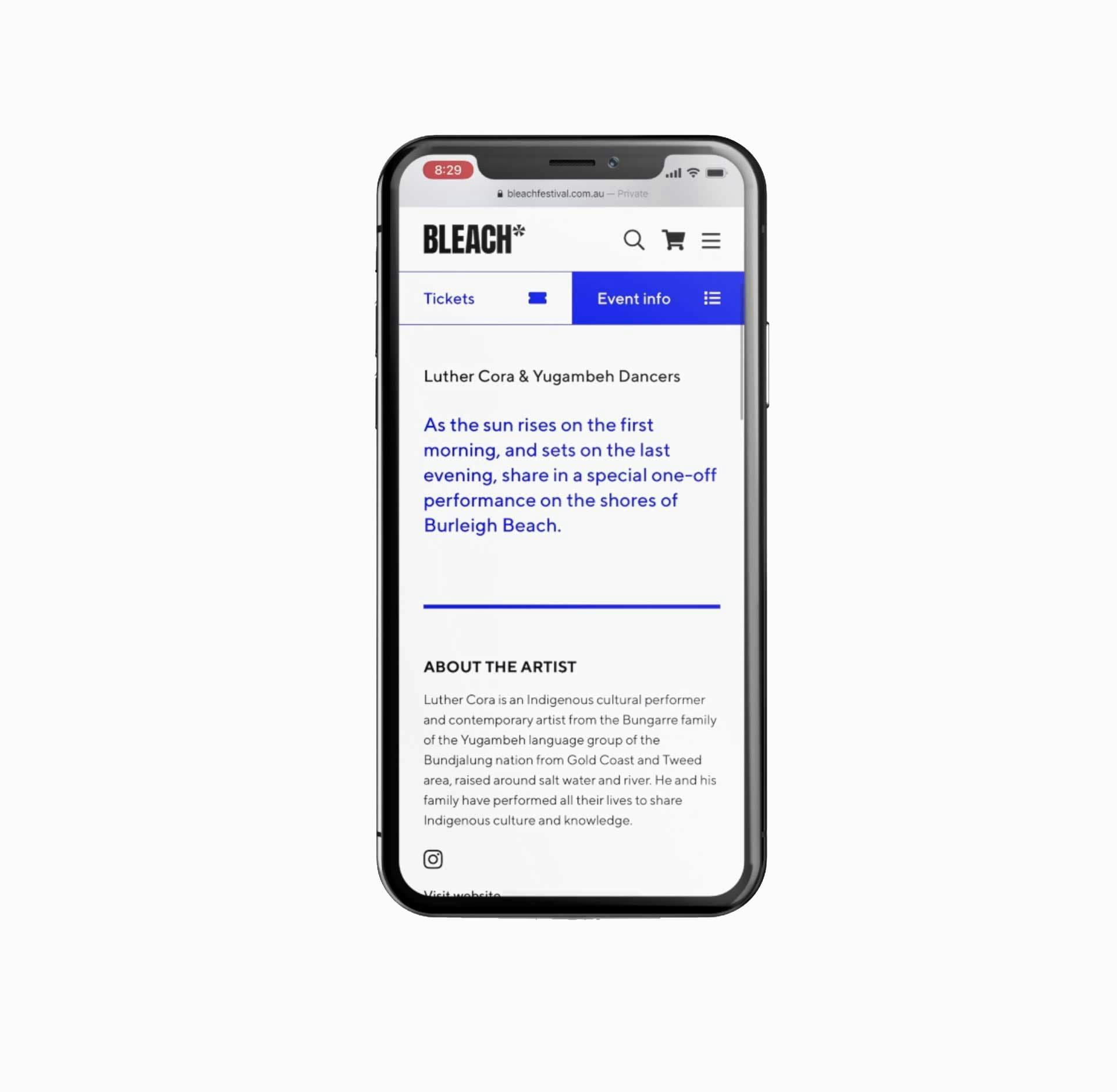 Bleach* Festival website mobile on mobile phone