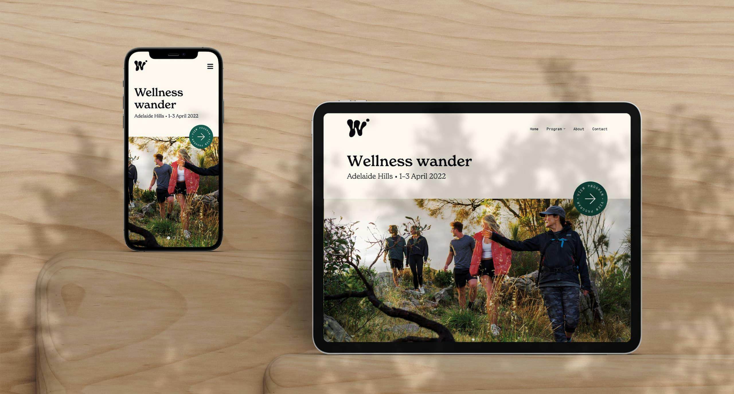 Wellness Wander website presented on a mobile phone and tablet