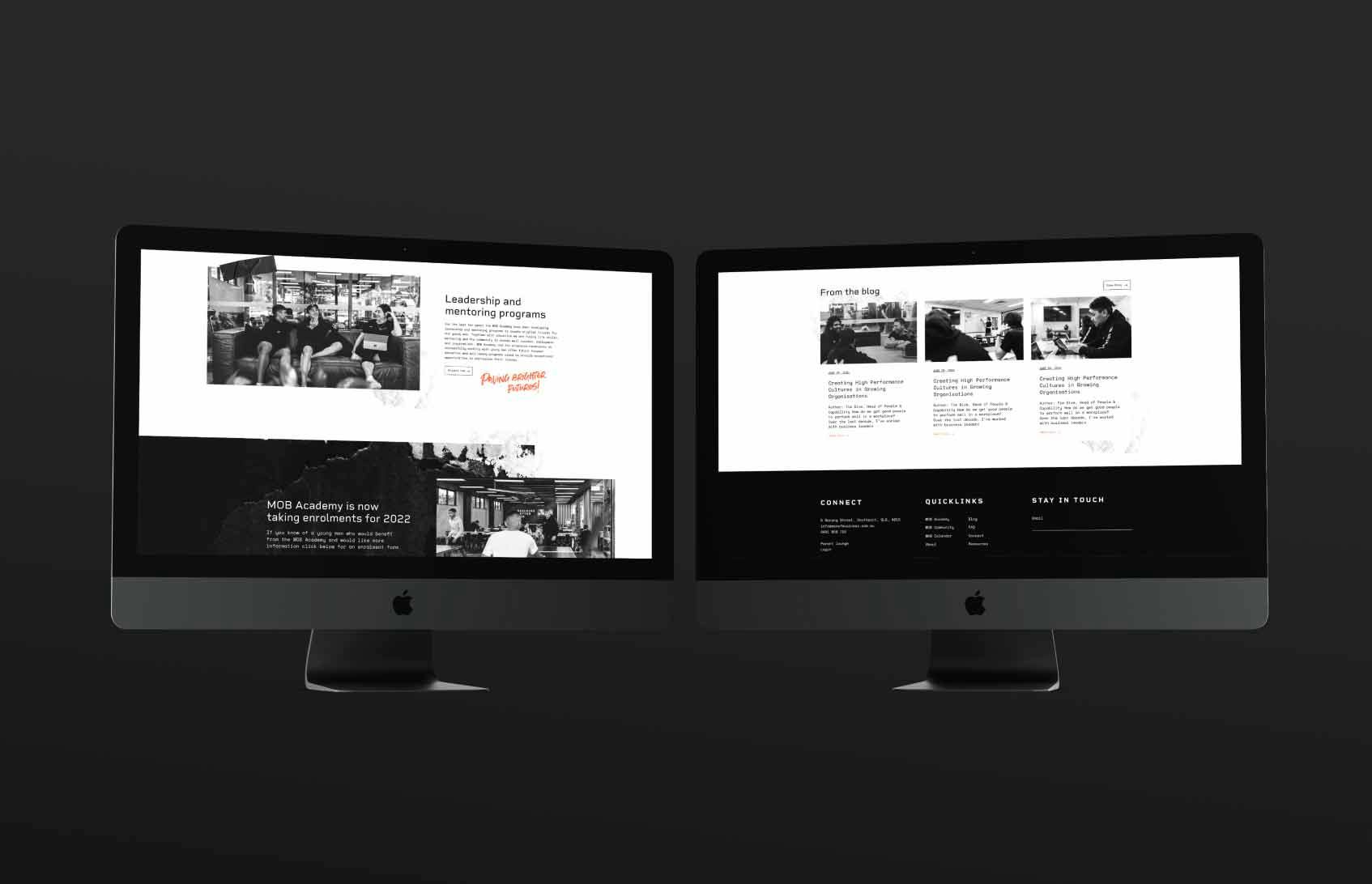Men of Business Academy website displayed on two computer screens