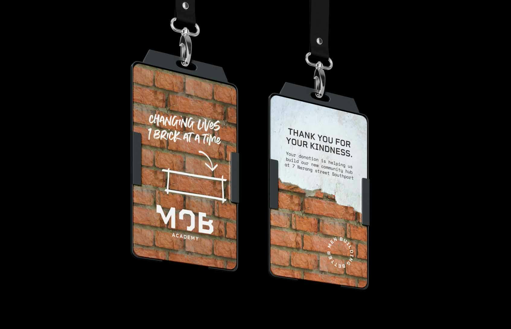 A mockup of a Men of Business Academy lanyard